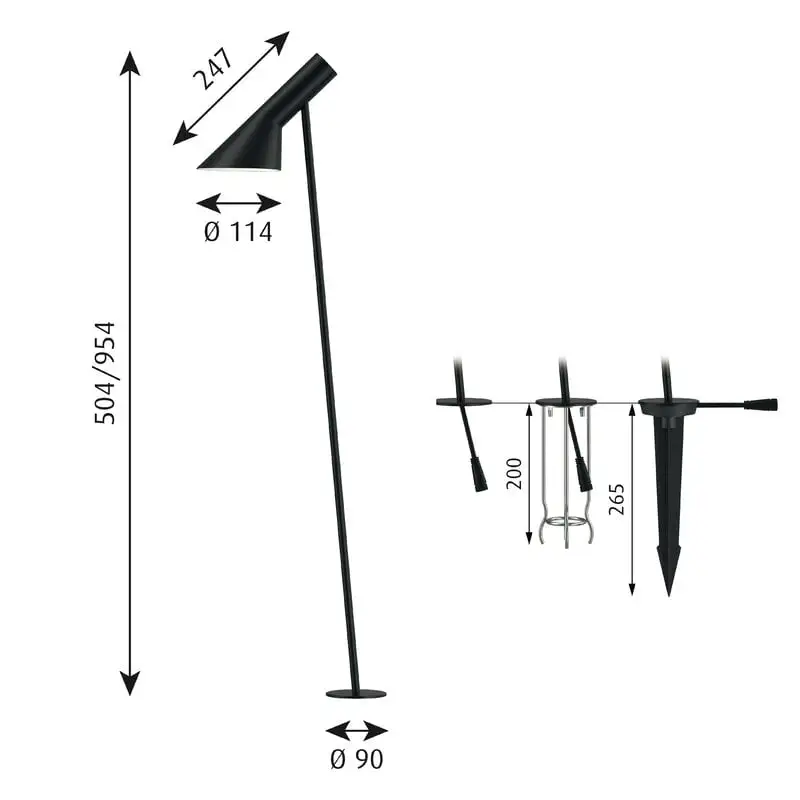 Louis Poulsen AJ Garden Bollard Lamp, Long, 3000K, Spike With Adaptor 4 Louis Poulsen AJ Garden Bollard Lamp, Long, 3000K, Spike With Adaptor - Image 2