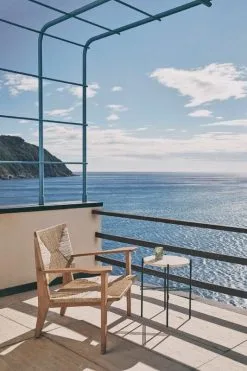 GUBI TS Outdoor Side Table, 40 Cm, Black - White Travertine -Outdoor textiles Sales GUBI Gubi Goes Al Fresco TS F Chair 1