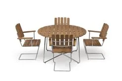 Grythyttan Stålmöbler Table 9A, 120 Cm, Galvanized Steel - Oiled Oak -Outdoor textiles Sales Grupp 4 A2 Bord 9A ek