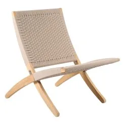 Carl Hansen & Søn MG501 Cuba Outdoor Lounge Chair, Teak - Sesame 083 -Outdoor textiles Sales MG501 teak untreated flatrope sesame083 angle